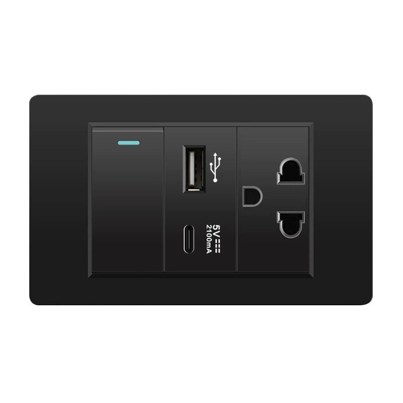 Черная настенная панельная розетка с 118 тип switch, тайваньская розетка с 20W type-C, шесть отверстий