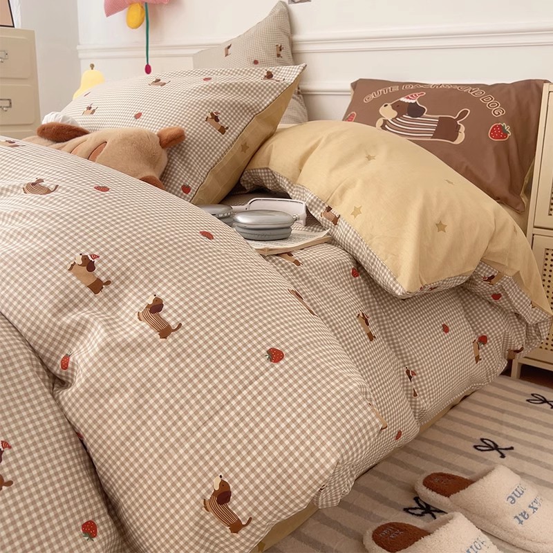 Juego de cuatro piezas de algodón de dibujos animados 2025 nuevo estilo 100 funda de edredón de algodón sábana estilo sábana ropa de cama de tres piezas 4