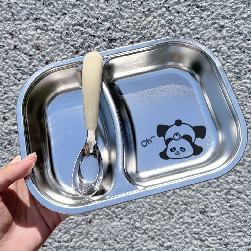 食品级不锈钢儿童餐盘幼儿园宝宝家用不锈钢双格餐盘防摔多格饭盒|undefined