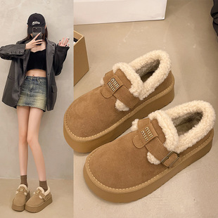 Thick-soled Birkenth Short-tube Snow Boots Women's fleece-lined Warm Internet Popular Slip-on Autumn and Winter 2024 New Peas Cotton Shoes