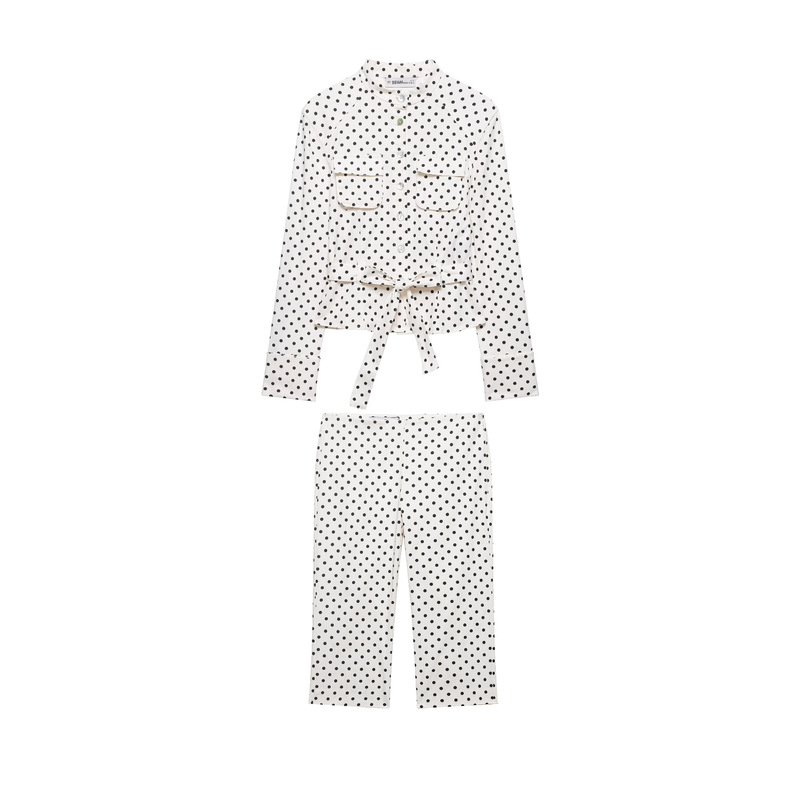 Pb&Za Spring New Women's Polka Dot Shirt-Style Jacket Elastic Waist Capri Pants 2010708 6929406