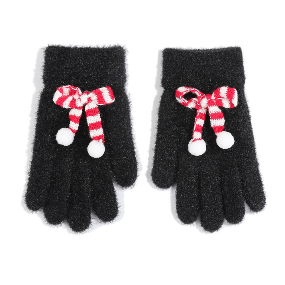 Knitted keep warm men's gloves with bow