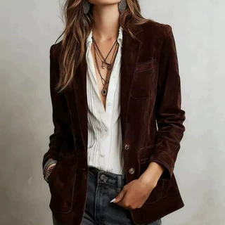 2026欧美亚马逊独立站新款夹克气质复古麂皮绒单排扣外套秋冬女装