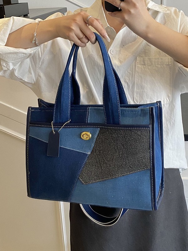 Bolsos para mujer 2025 nuevo estilo transfronterizo de mezclilla costura de contraste de color bolso portátil portátil bolso de mensajero de hombro de viaje de ocio