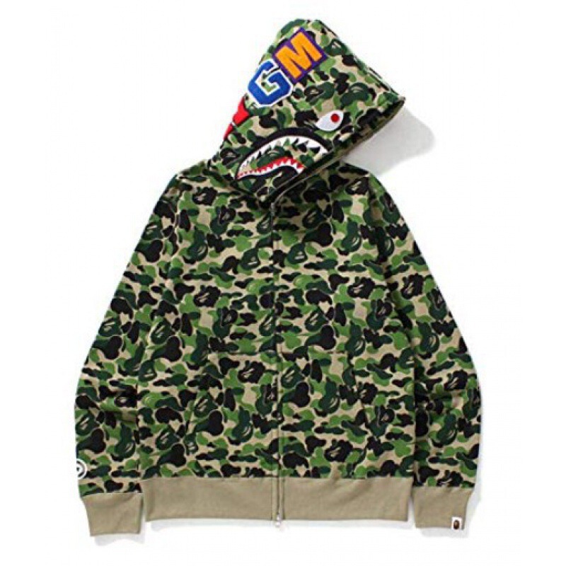 2025 [健康布] 3D デジタル印刷 Bape ブランド シャークヘッド スウェットシャツ メンズ カップル ジッパー カーディガン ベルト付き|undefined