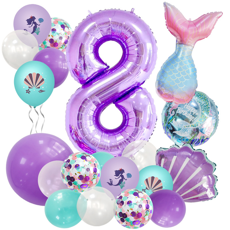 Birthday Cartoon Style Pastoral Number Fish Tail Aluminum Film Indoor Outdoor Party Balloons display picture 2