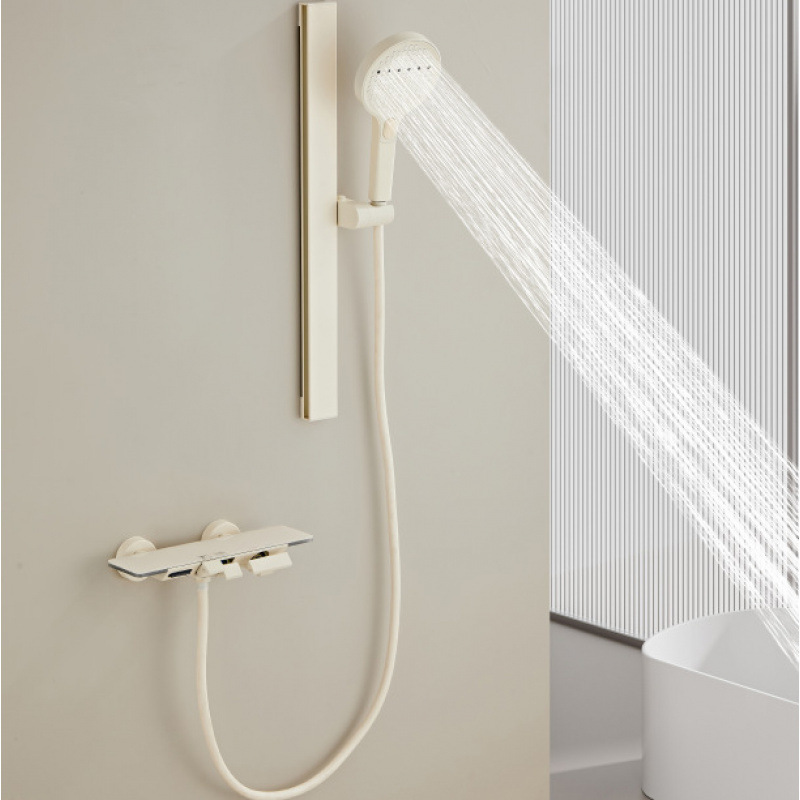 Cream-style small apartment topless shower set with thermostatic hot and cold water, pressure-boosting wall-mounted split bathtub shower Cream-style small apartment topless shower set with thermostatic hot and cold water, pressure-boosting wall-mounted split bathtub shower