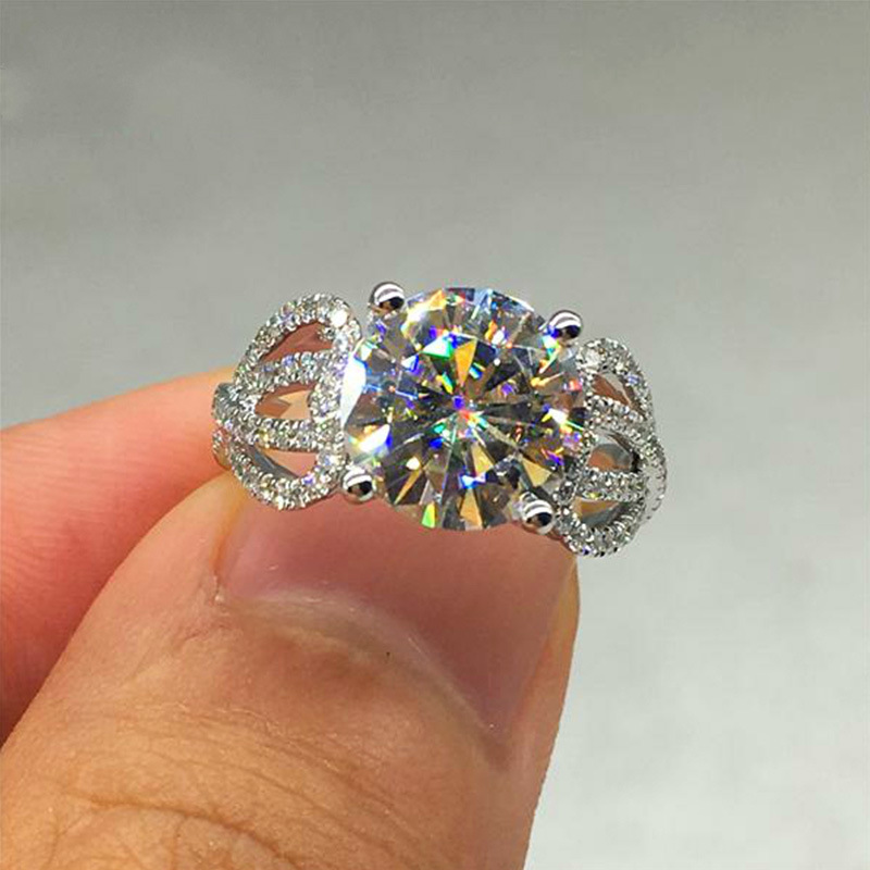 new classic fourclaw full diamond copper zircon proposal wedding ringpicture1