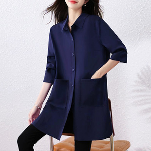 Real Shot of 2025 Autum Fashion New Style Comfortable and Elegant Cardigan Covering the Flesh, Loose and Slimming Look Long-Sleeved Mid-Length Top