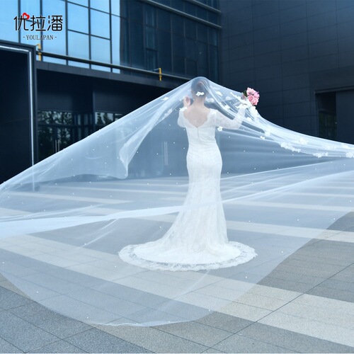 Ulapan, Japanese and Korean fairy flowers, extra wide 3-meter trailing long veil, veil bride main wedding dress accessories V52