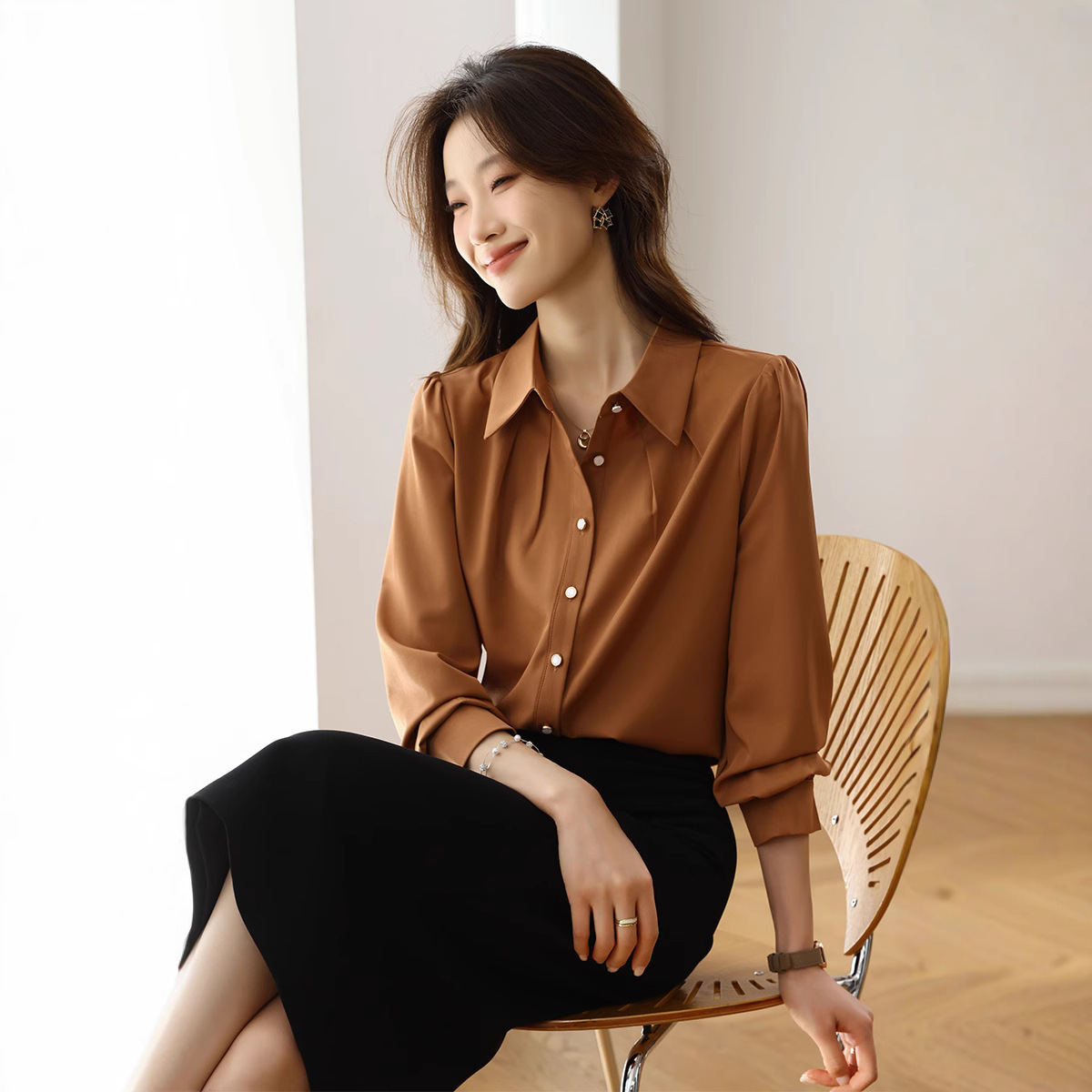 Spring solid elegant fashionable professional shirt