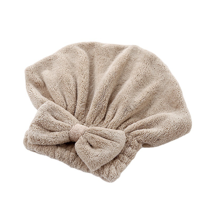 Gorro de ducha de forro polar coral con lazo para mujer_voghion.com
