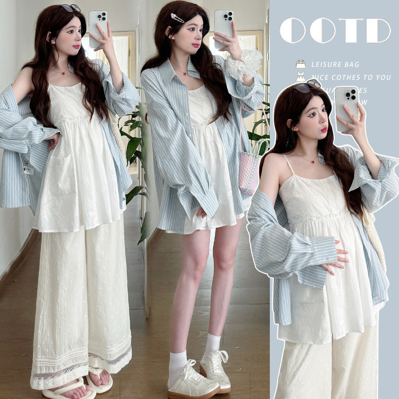 Pregnant Women dress Summer Pregnancy Korean Style Wear Lazy Style suit White Sling Short Skirt Summer Small