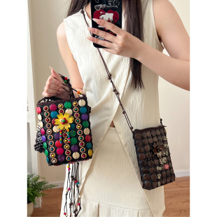 Bohemian Colorful Coconut Shell Flower Woven Bag Women's Retro Ethnic Style Niche Design Mini Coin Purse