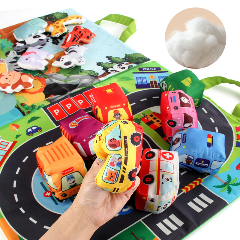 Source Manufacturer Baby Fabric Car Model with Storage Bag Carpet Baby Tear-Resistant Cloth Book Early Education Toys