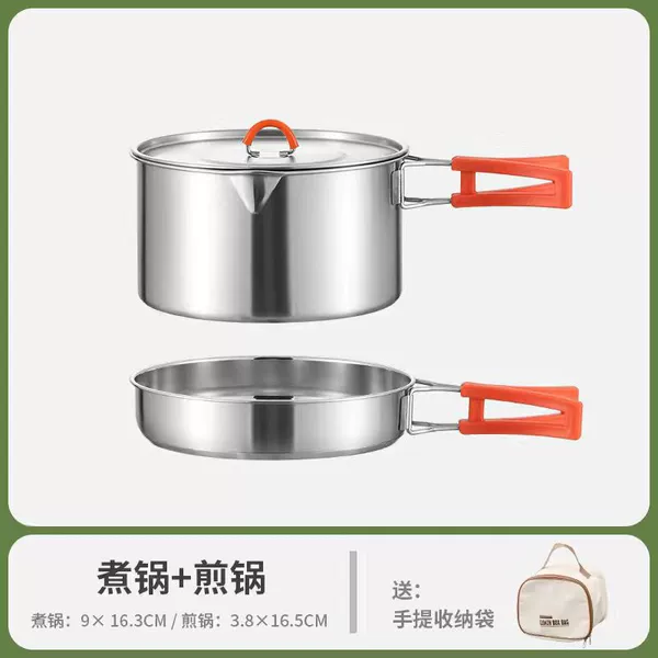 Medium cooking pot + medium frying pan + storage bag