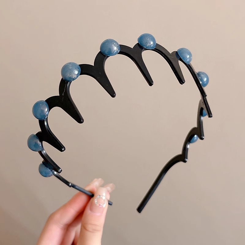 Alto cráneo de lana ondulado banda de cabello para mujeres lavado de cara maquillaje especial banda de cabello con dientes antideslizante acabado de cabello agrupado tocado