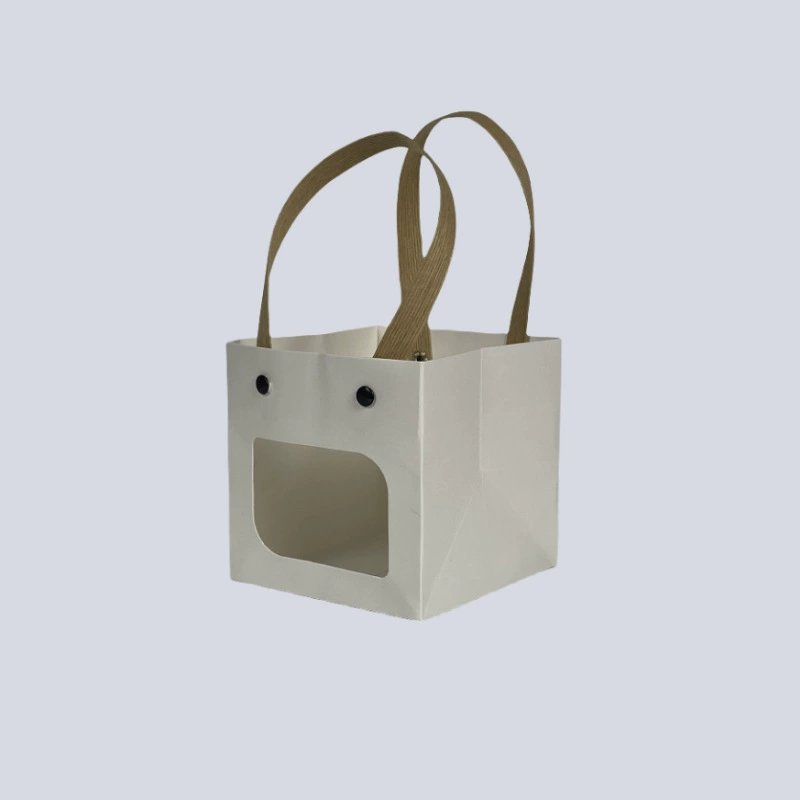 Простой прозрачный квадратный белый подарочный пакет из крафт-бумаги с окном, упаковка для цветов, подарочная коробка
