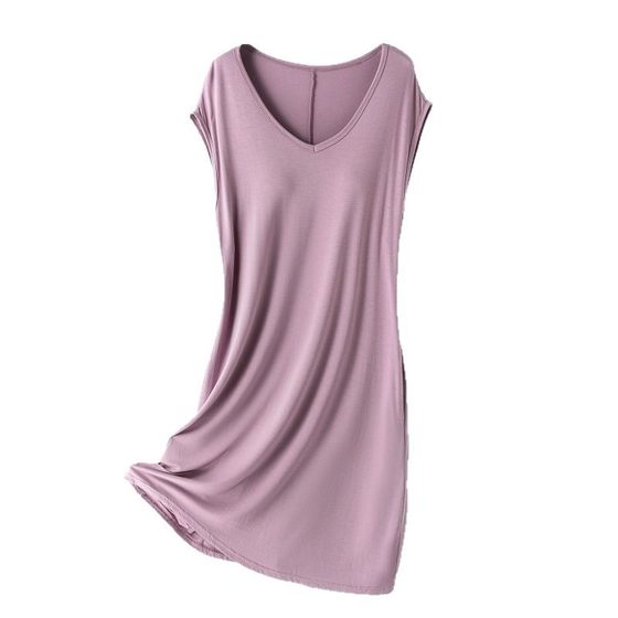 Modal Sleeveless Dress for Women, Summer Mid-Length Dress, Plus Size, Thin Style with Chest Pads, Nightdress with Pockets, Can Be Worn Outside