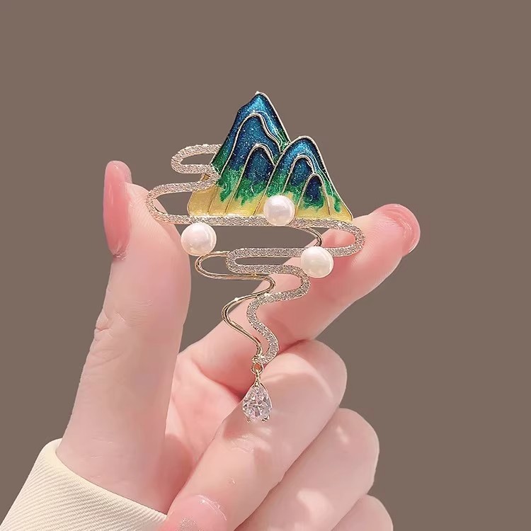 New Chinese Style Landscape Pearl Style Artistic Brooch Women's High-end Sense High-end Atmospheric Design Corsage Accessories