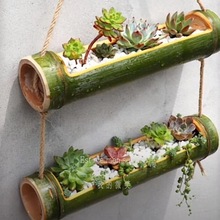 竹筒花盆多肉养殖花盆竹筒手工悬挂装饰花盆小清新多个组合可绢花