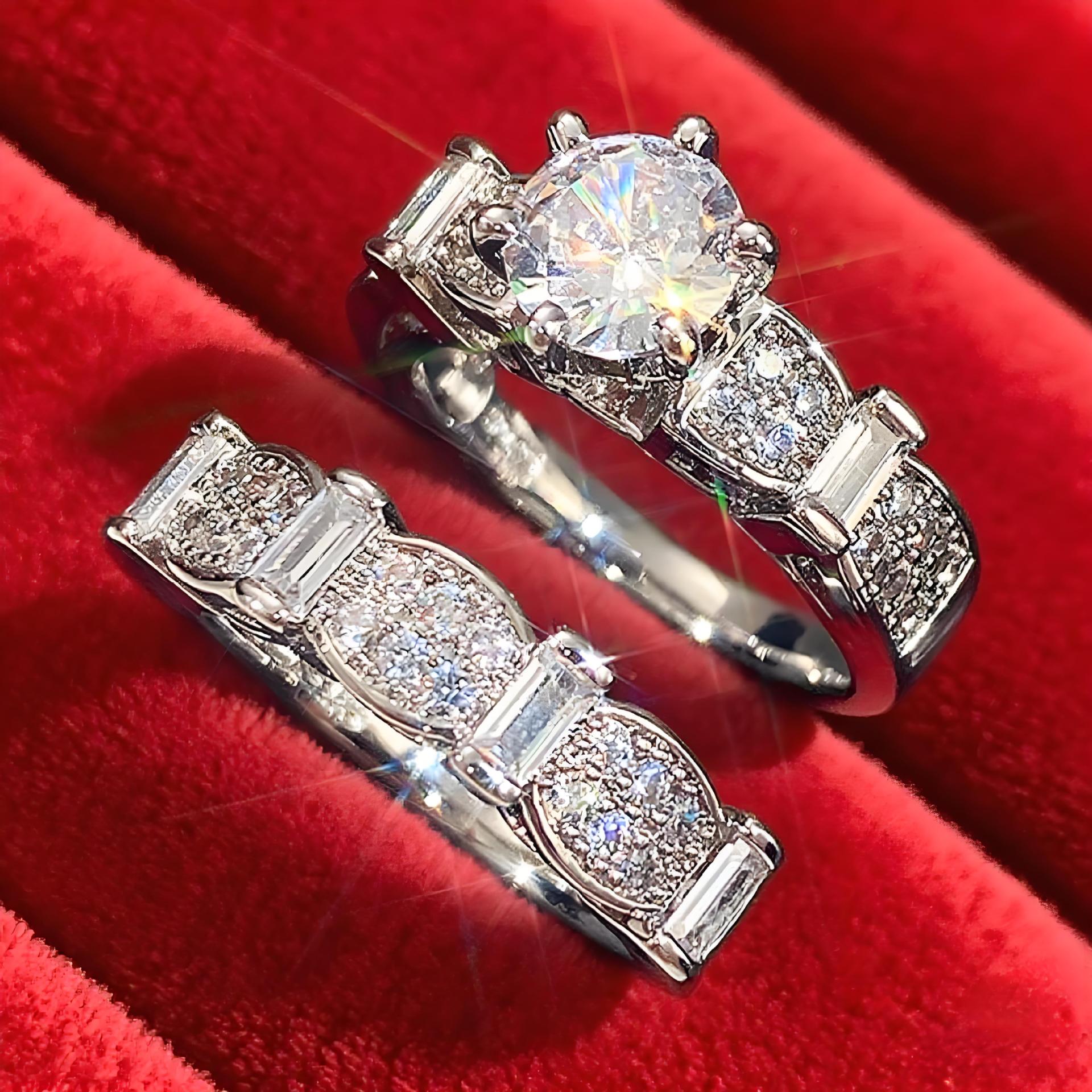 Amazon Europe and America Cross-Border Hot-Selling Fashion Women's Rings Zircon Set Rings Women's Pair Rings