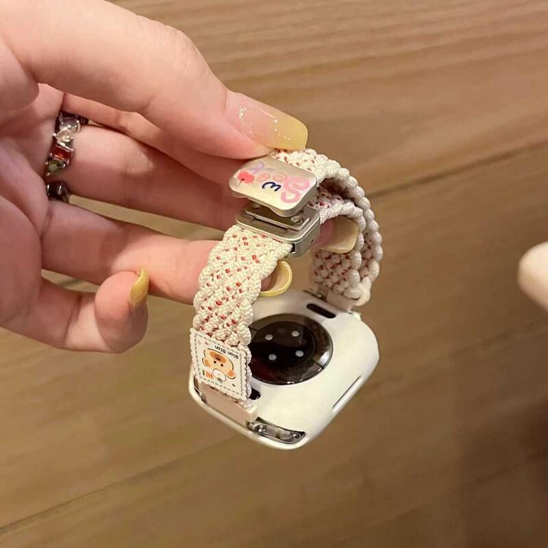 Suitable for iWatch Watch Strap Lace Strawberry Bear Applewatch Apple Watch S11S10S9 Nylon Weaving
