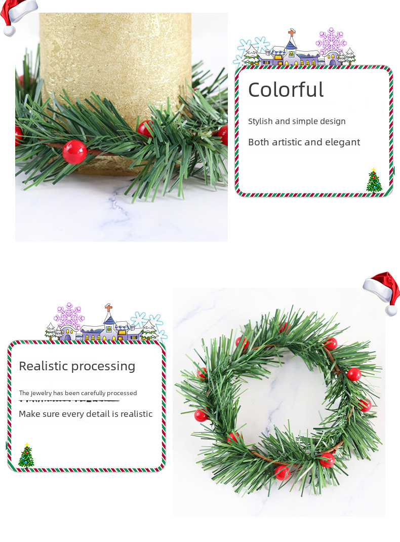 Christmas wreath simulation candle holder red berry wreath grass strip red berry pine needle home decoration price promotion_voghion.com