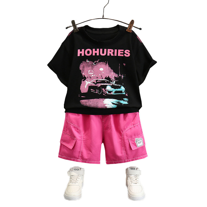 5714 Traje de camiseta con letras para niños 2025 Nuevo estilo Ropa de verano para niños Traje de dos piezas de manga corta de verano para bebés