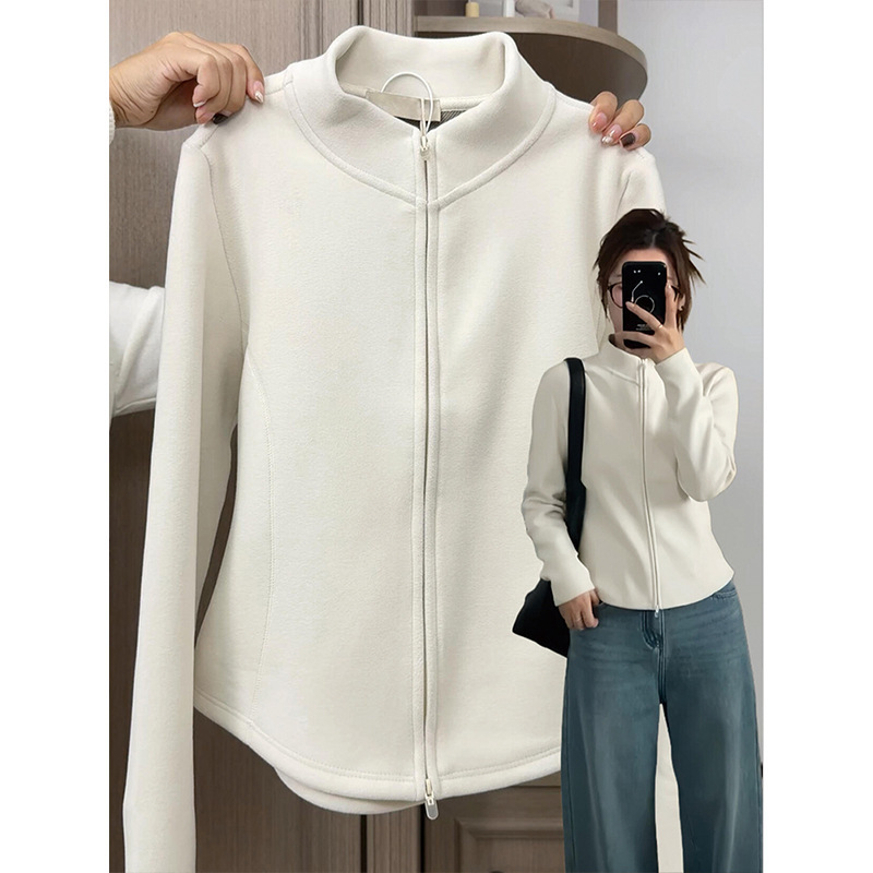 Polar Fleece Slim-Fitting Jacket with Inner Lining for Women, Fleece-Lined Bottoming Autumn and Winter Warm Sweatshirt Cardigan