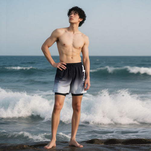 Men's fake two-piece double-layer quick-drying swimming trunks large size breathable anti-embarrassing swimming trunks new loose swimming trunks
