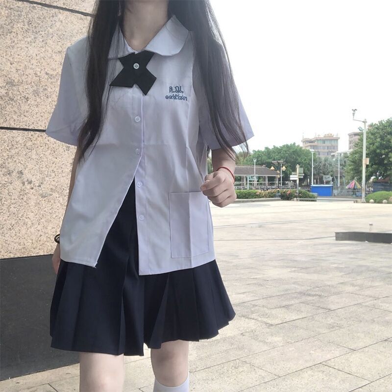Thai School Uniform Nano Thai College Style Light Purple jk Short Sleeve Student Solid Color Shirt Thai Summer Top Girl