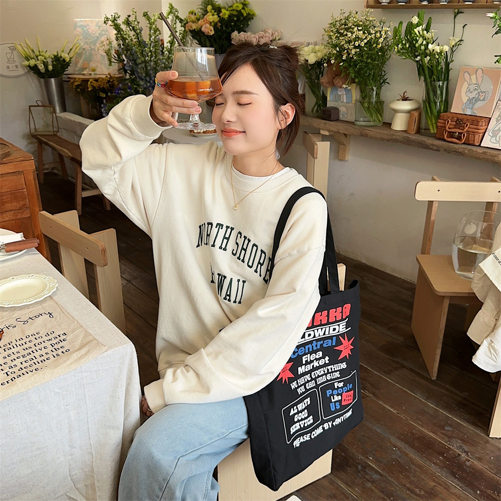 4423 New 2024 printed single-shoulder bag, large-capacity fabric bag, women's canvas bag, trendy hand-held commuting bag for work undefined