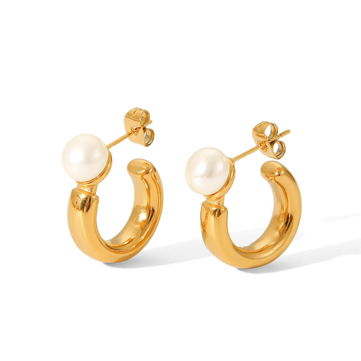 1 Pair Quantity 1 Pair IG Style Geometric Mixed Metal Plating 304 Stainless Steel Artificial Pearls Ear Studs