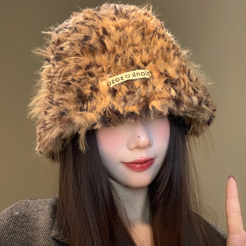 Meilad peluche sombrero de pescador para mujeres invierno 2024 nuevo estilo de cabeza grande cara pequeña sombrero de lana caliente y gruesa para proteger las orejas