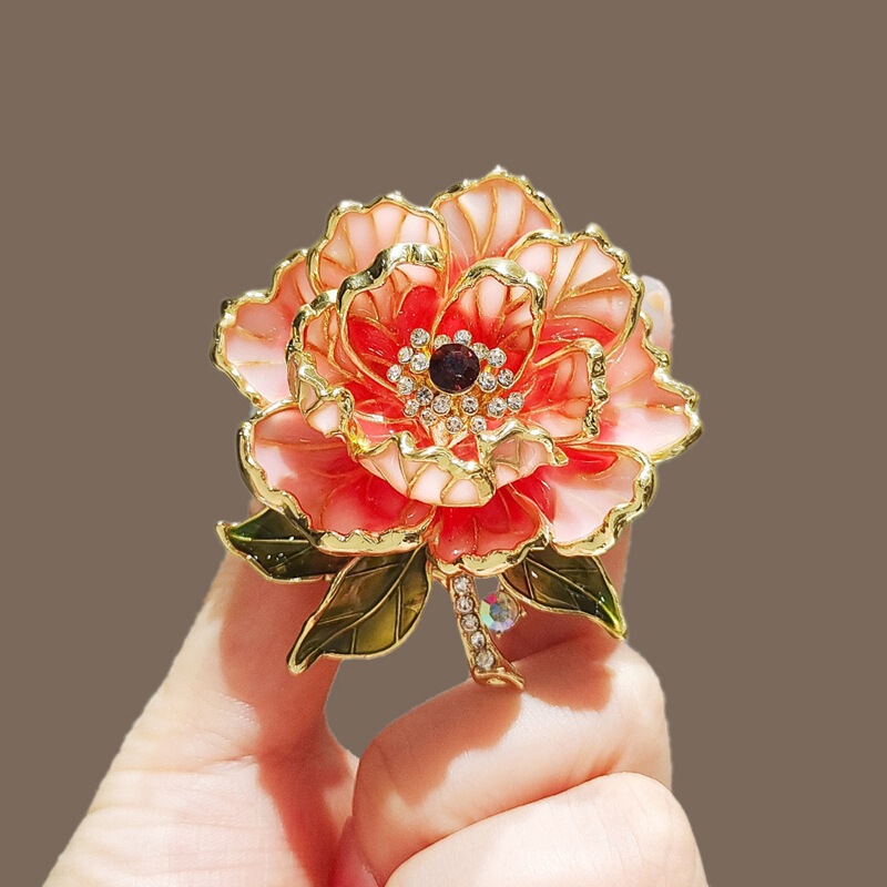 Vintage High-End Peony Flower Exquisite Brooch Chinese Style Classical Brooch Elegant Pin Flower Cheongsam Hanfu Accessory Vintage High-End Peony Flower Exquisite Brooch Chinese Style Classical Brooch Elegant Pin Flower Cheongsam Hanfu Accessory
