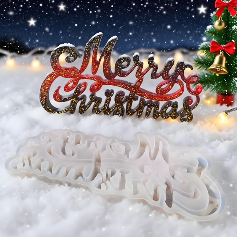 diy滴胶模具立体圣诞节摆件字母Merry Christmas挂牌装饰硅胶模具|undefined
