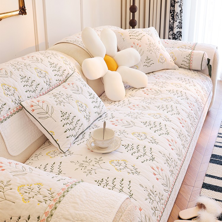 Foreign Trade Japanese and Korean Heavy Industry Embroidered Pure Cotton Sofa Cushion Living Room Washed Cotton Sofa Cover Cover Cushion Machine Washable