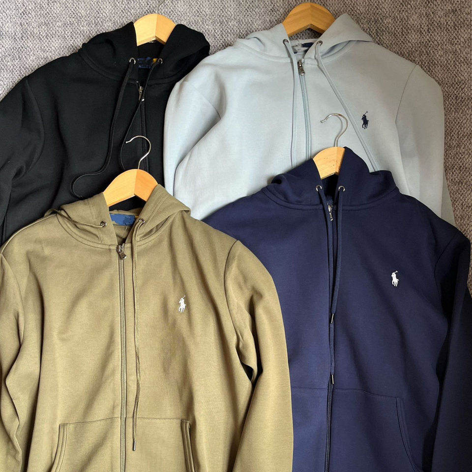 Áo khoác hoodie kéo khóa thêu hình ngựa nhỏ, form rộng, dài tay — Màu xanh tím than, Xanh da trời, Xanh lá cây, màu xám chi tiết 8