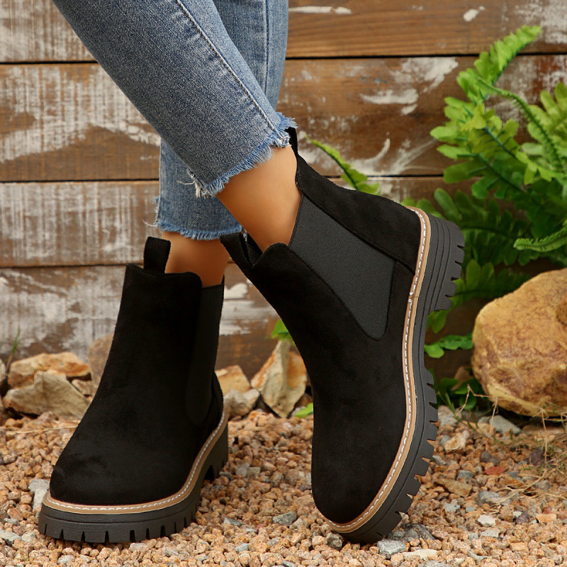Boots 2025 New Round-Toe Fashion Leather Boots Frosted Mid-Top Chelsea Boots Fashionable Casual Versatile Women's Boots