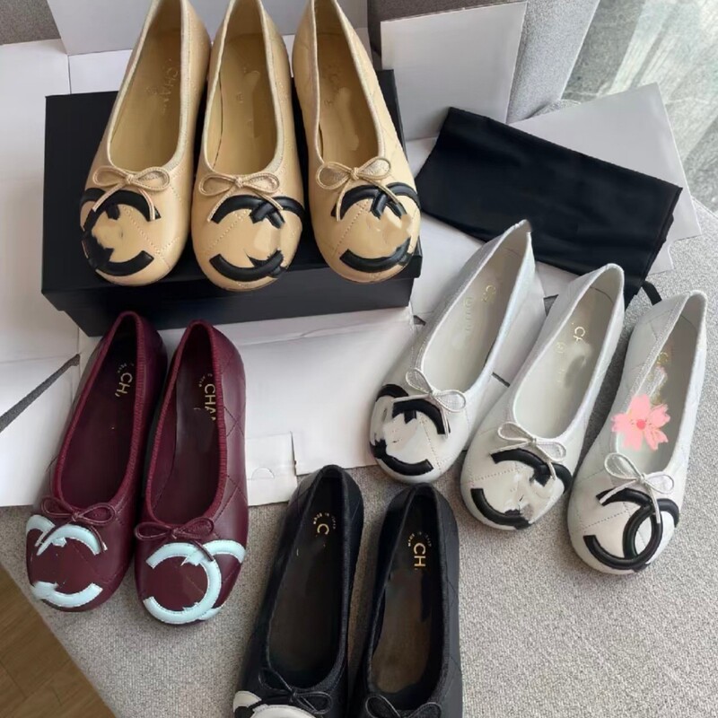 High-end vintage Chanel-style ballet flats with bow, women's shallow-cut, internal height-increasing flat shoes High-end vintage Chanel-style ballet flats with bow, women's shallow-cut, internal height-increasing flat shoes