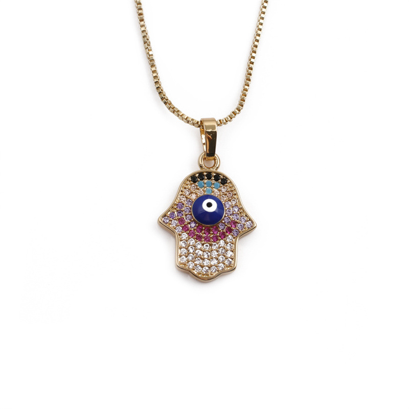 simple Turkish eye jewelry necklace copper plated real gold palm pendant necklace