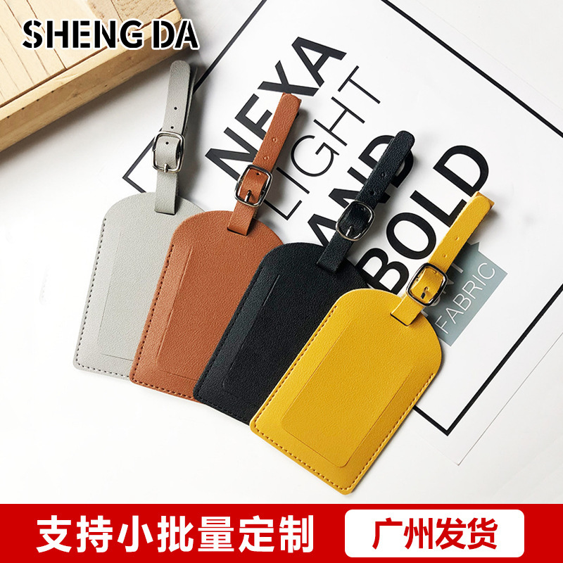 Hot Selling Pu Leather Checked Boarding Card Luggage Tag Pendant Hardware Buckle Flip Travel Flying Tag Luggage Tag Label