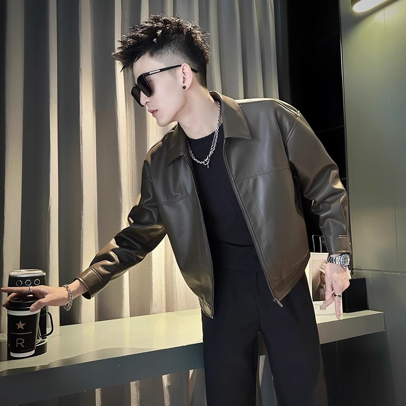 Cross-border Spring and Autumn Style Men's Slim Fit PU Short Jacket Top 2026 New Trendy Simple Outerwear