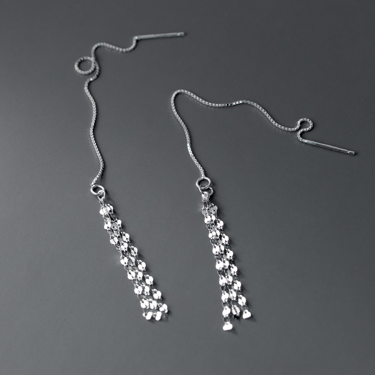 Eloch Pie Silver 990 bordilla labial piezas de orejas líneas de viento temperamento simple pendientes largos perfumes de orejas M02947