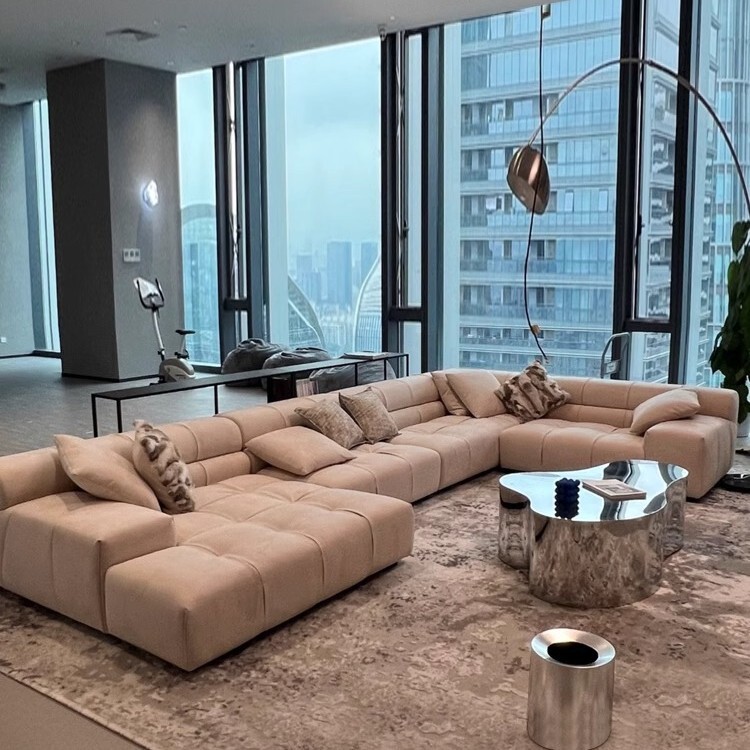 [Quality Factory] Minimalist Italian Large Flat Layer Sofa Cream Style Large Combination 2025 Puff Sofa Chocolate