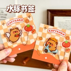 カピバラチェーンブックマーク学生アクリル読書ブックページクリップ漫画高価値カピバラペンダントブックマーク