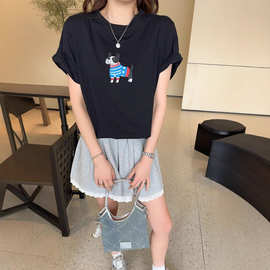腊肠小狗印花纯色刺绣短袖t恤女夏季2025新款设计感小众半袖上衣
