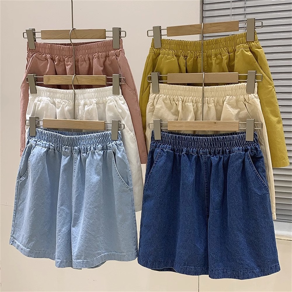 Wash Cotton Sports Wide Leg Shorts Women's Summer Loose Thin High Waist Slimming All-match Outer Wear A- shaped Three-point Pants