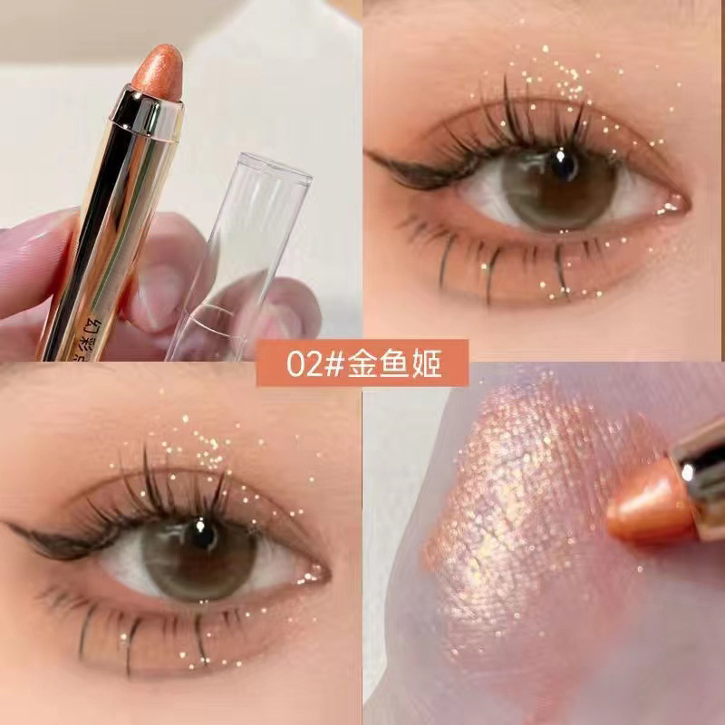 Un toque de lápiz de sombra de ojos perezoso que da forma al gusano de seda acostado de alto brillo, barra de sombra de ojos de doble cabeza, imprescindible para el maquillaje de ojos impermeable para principiantes